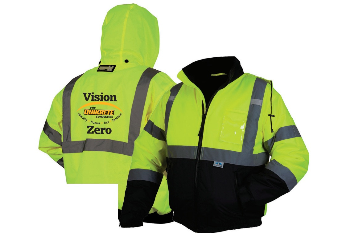 Pyramex RJ32 Series 3XL Hi-Vis Lime Winter Wear Bomber Jacket with Quilted Lining and Quikrete Vision Zero Logo